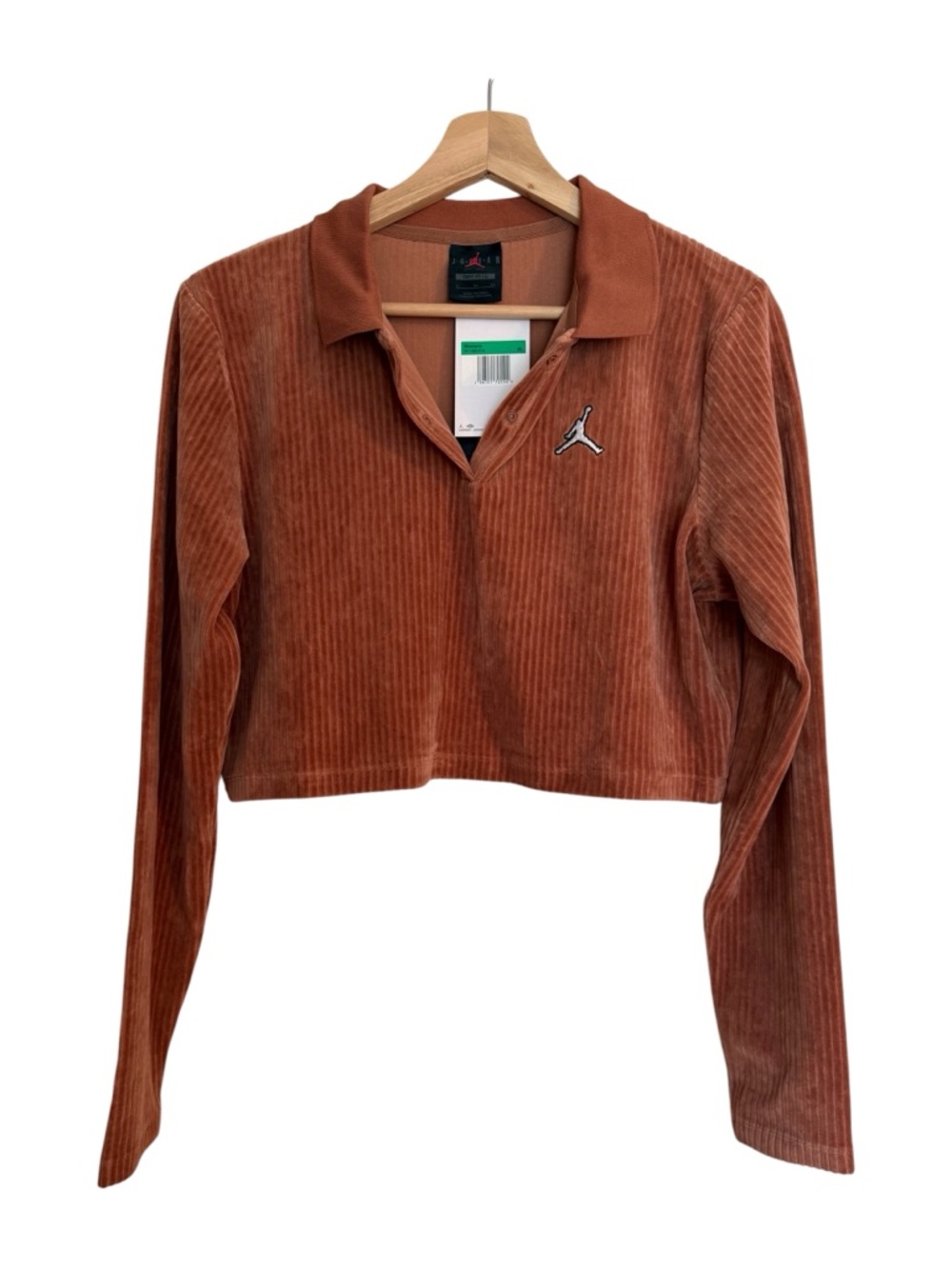 Women's Rust Velour Cropped Long Sleeve Polo